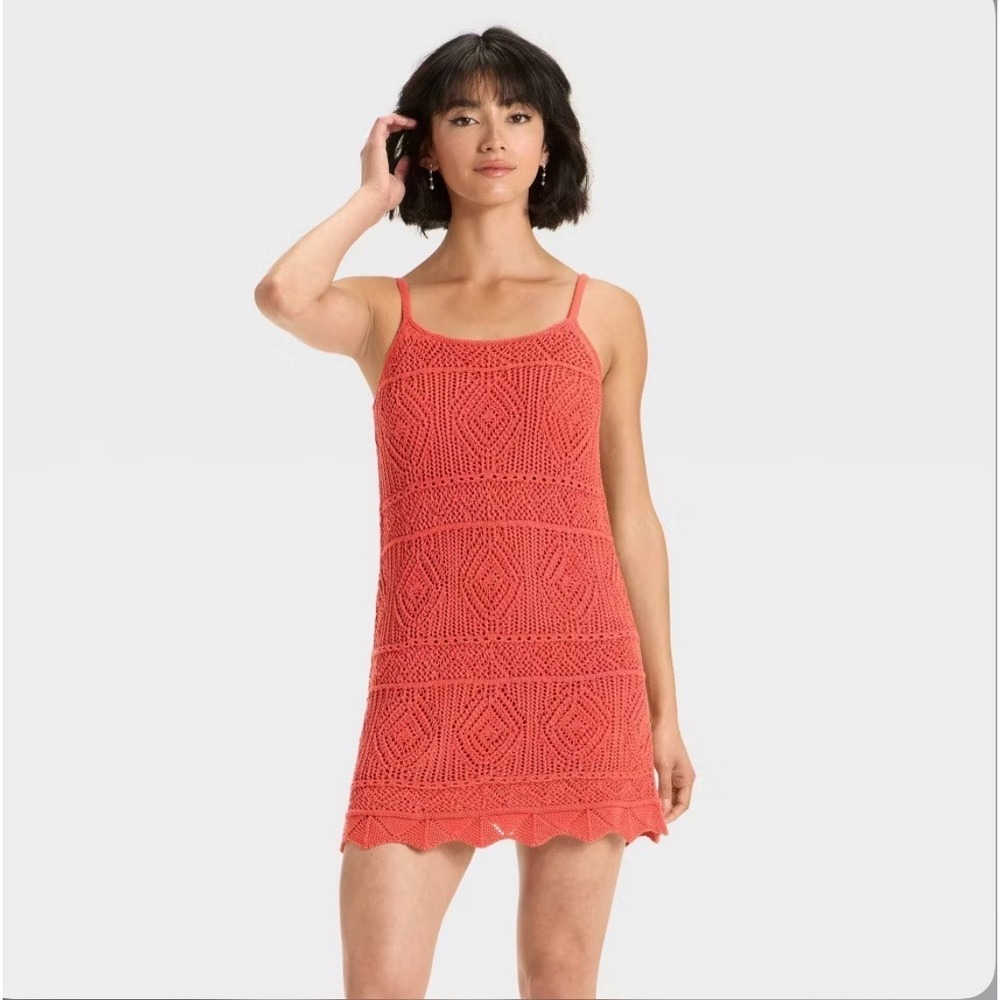 NWT A New Day Crochet Coral Boho Lace Summer Beach Mini Dress Sz 1X